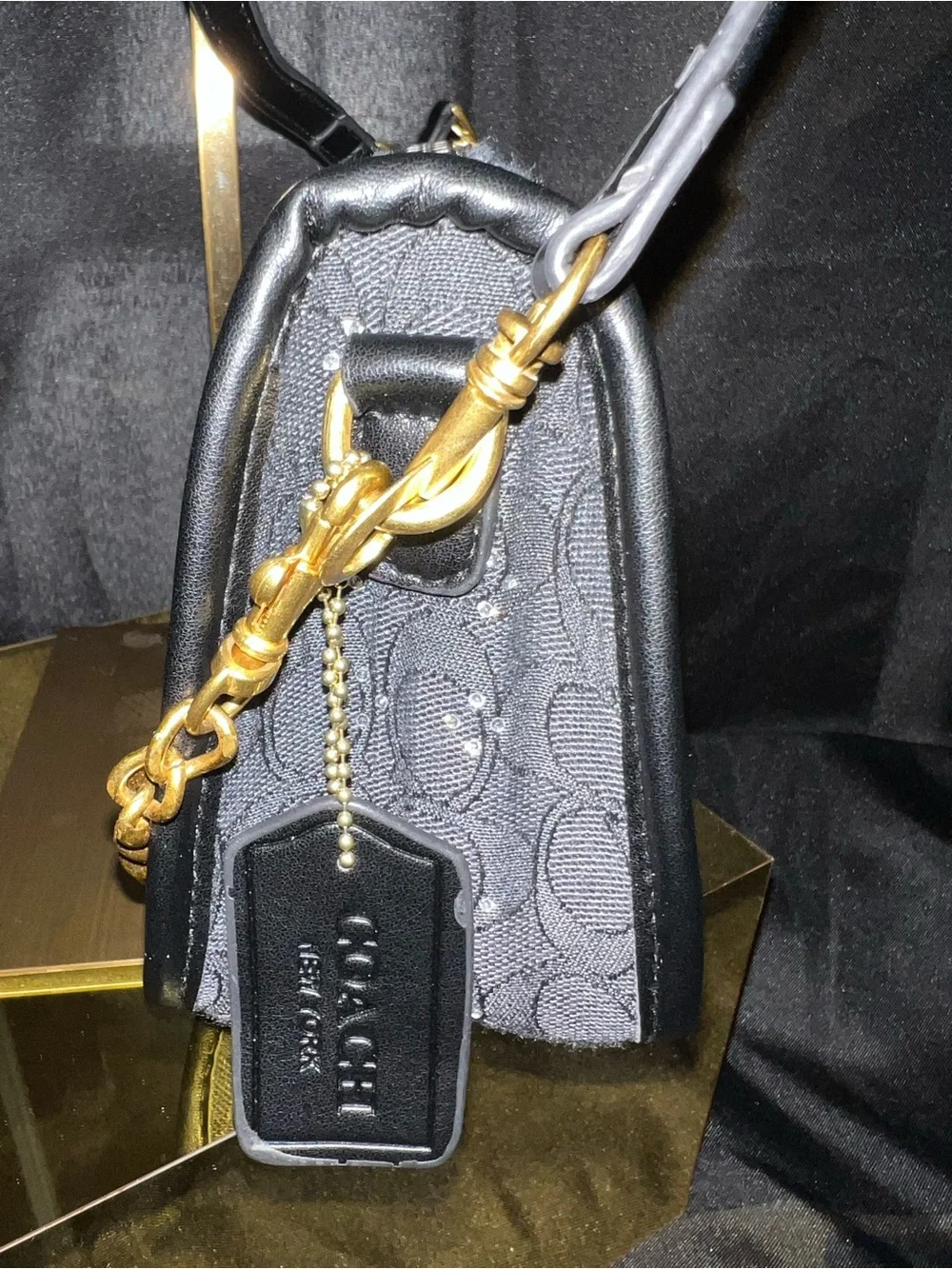 Coach Black Shoulder Bag with Gold Chain